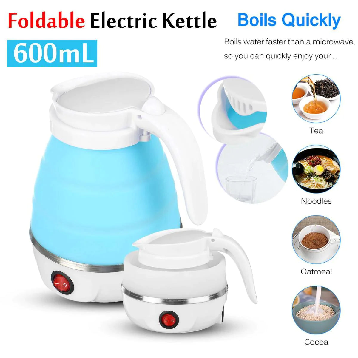 FOLDABLE/PORTABLE SILICONE ELECTRIC KETTLE 600ML